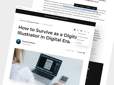 Articlin - Article Detail Page article articles blog post clean design editorial landing page medium news news letter publishing reading ui uidesign web design website design