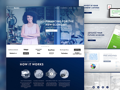 Landing Page: Equity-Free Financing for E-Commerce Businesses blue desktop ecommerce entrepreneurs finance financing fintech home home page landing landing page navy tech web web design website