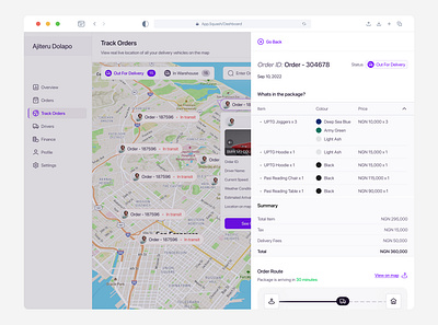 Delivery Management Dashboard — Order Details clean dashboard delivery management design logistics minimal order management ui ux