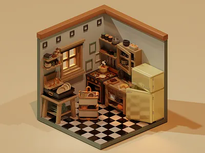 Kitchen 3d blender design enviroment illustration isometric room kitchen