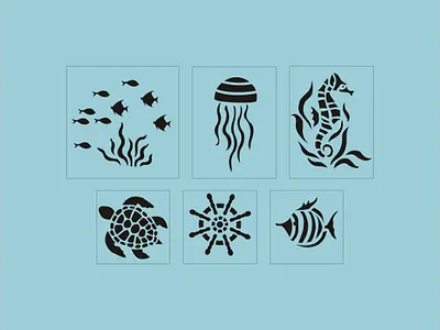 Sea stencil design branding design graphic design illustratio illustration sea stencil design stencil stencil design vector wall art