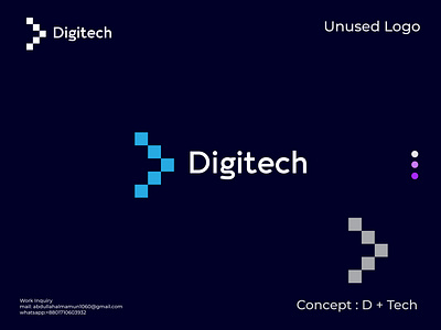 Digitech Logo, Unused logo,Branding,letter D&Tech Concept 3d a b c d e f g h i j k l m n branding business logo d tech logo design icon design graphic design illustration letter d lettermark logo monogram mordenlogo new branding popular tech logo technology design typography unused logo vector
