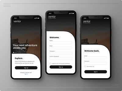 Outdoor Mobile App Sign up app design figma gradient iphone login mobile mobileapp mountain onboarding outdoor app productdesign round signup ui uidesign ux uxdesign