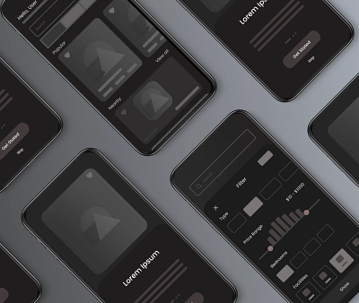 App Wireframe - Dark app dark design mockup ui ux wirefarme