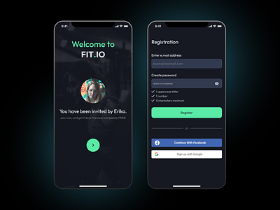 Registration flow from invitation affiliate app fitness form invite login mobile onboarding referral register share sign in sign up sport ui user welcome workout