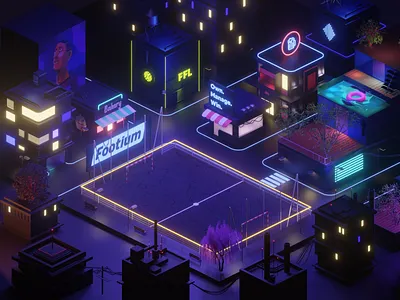 Urban Football Field 3d blender building city football footium isometric lights lowpoly neon pitch render soccer urban