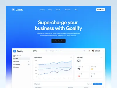 Goalify - SaaS Goal Tracker clean dashboard goal goal tracker gradient hero landing page minimalist objectives okr product saas tracker ui ui design web web design