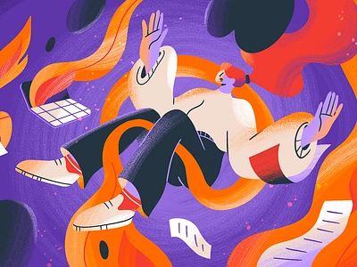 Employee burnout 2d article artist blog burnout character design editorial employee fire girl illustration procreate work