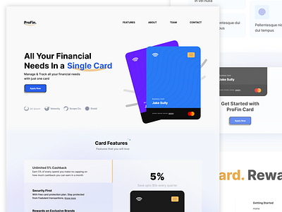 ProFin ⚡️ | Fintech Website creditcard design dribbble finance fintech illustration interface logo minimal mockup ui uiux ux