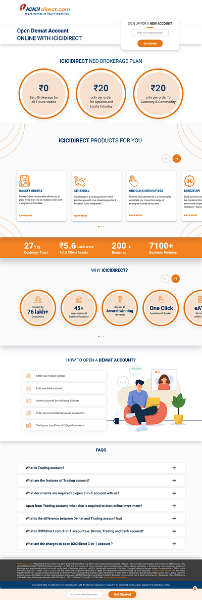 Open Trading Account Online - ICICI Direct landing page sketch ui uxui design webdesign