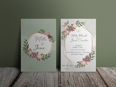 Wedding invitation design illustration invitation invite nature rustic style save the date vector watercolor wedding