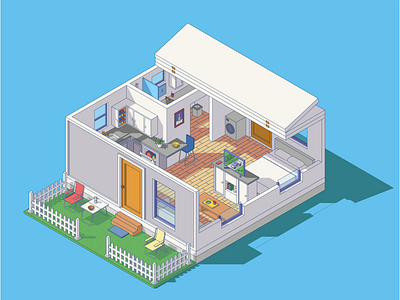 Musk's prefab elonmusk furniture garden home house icon illustration illustrator isometric line linear television vector