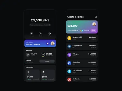 Wallet assets bank blockchain card collection crypto cryptocurrency defi deposit exchange finance fintech funds invest nft send spend stocks swap wallet