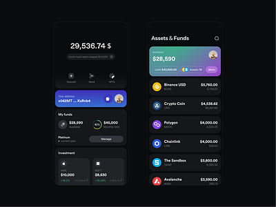 Wallet assets bank blockchain card collection crypto cryptocurrency defi deposit exchange finance fintech funds invest nft send spend stocks swap wallet