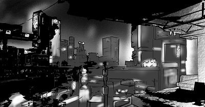 Futuristic landscape city cyberpubk illustration ink landscape