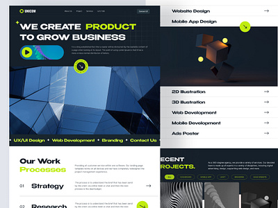 UNICOM - Product Design Agency Landing Page agency app app design branding creative design dribbble hero area icon illustration landing page logo photo sajon ui unicom unique design ux vector website design