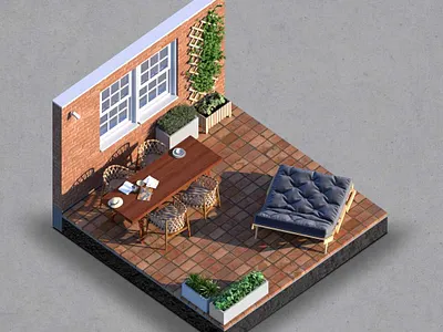 Isometric Terrace 3d 3dsmax cgi illustration isometric photoshop rendering renders v ray vray