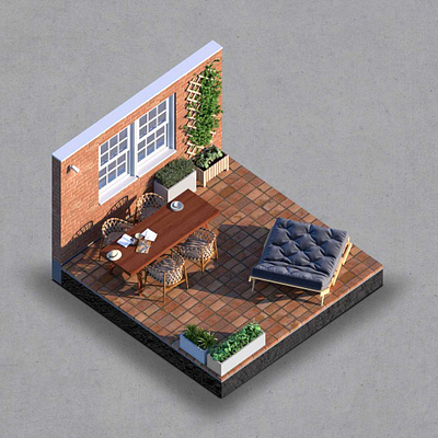 Isometric Terrace 3d 3dsmax cgi illustration isometric photoshop rendering renders v ray vray