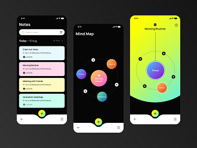 Keep Note & Mind Map app Concept 2023 ui design brand identity branding dark theme ui design google keep graphic design illustration inspiration logo mindmap mobile app mockup design new ui design note app ui ui inspiration design uiux yellow color combination