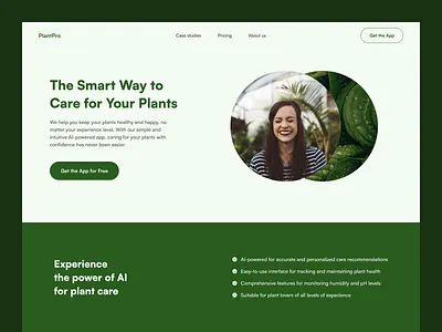 PlantPro landing page ai hero section landing page minimalist plant ui design