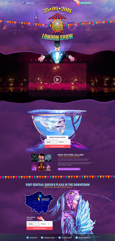 Cirque du soleil tickets sell concept landing page photoshop