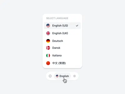 Dropdown Toolbar Settings admin application component country creative dashboard design system dropdown figma flag nav popup product design select ui ui design user interface ux ux design website