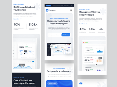 Saas Landing Page Responsive - Manageko. analytics chart component dashboard landing page graphs home page infographics landing page marketing responsive website saas saas landing page sales sales management section shop statistics ui web design website