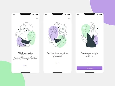 Beauty Salon Onboarding application creative design illustration iosapp mobileapp onboarding typography ui ux