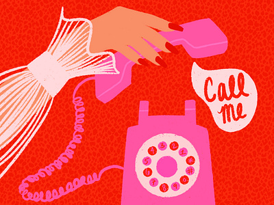 Call me, anytime... call call me design female fingernails illustration lady nails phone pink red retro telephone vector vintage