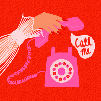Call me, anytime... call call me design female fingernails illustration lady nails phone pink red retro telephone vector vintage