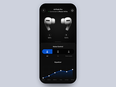AirPods Pro – Settings Screen | Concept airpods pro app apple eq equalizer flat headphones ios minimal mobile app music noise cancellation settings page ui user experience user interface ux