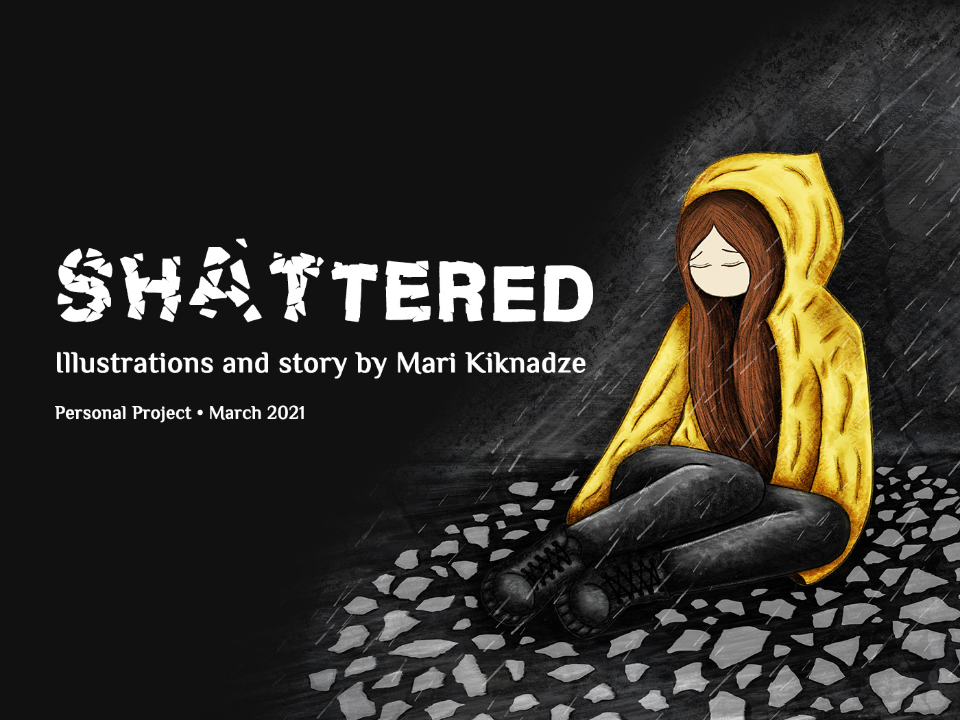 Shattered broken broken heart digital art digital illustration girl illustration lonely pain photoshop rain sad sadness self doubt shattered