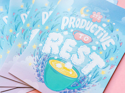 It's productive to rest greeting card greeting card greeting card design hand lettering hand lettering artist illustration illustrative lettering lettering procreate rest self care tea typography
