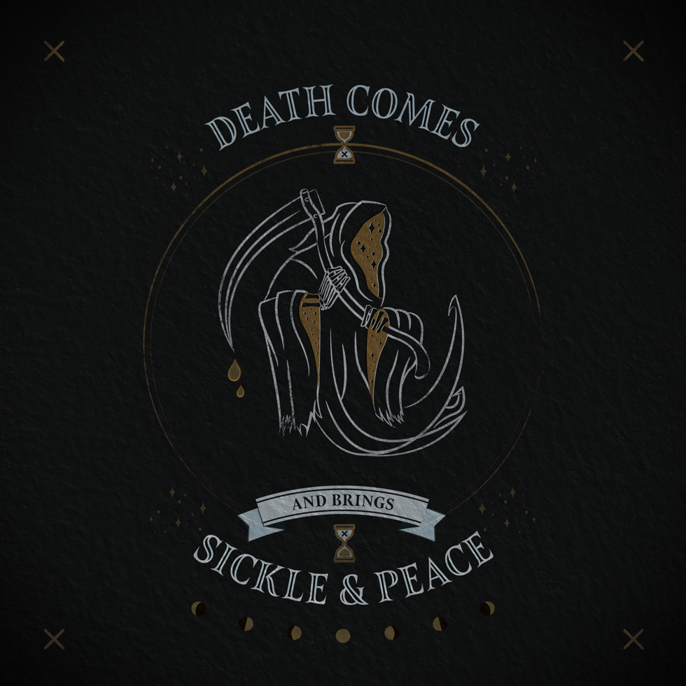 Sickle & Peace age dark death design graphic design hood icon ill illustration logo music peace reaper robe sickle space stars texture time vector