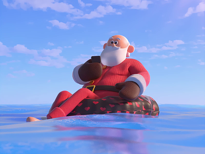 Santa on Vacation 2d 3d 3d character 3d christmas 3d xmas after-effects animation celebration christmas motion design santa santa animation santa character sea vacation xmas