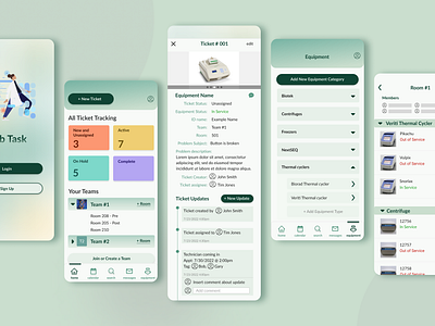 Lab Task Equipment Ticket Tracking app design biotech brand design design enterprise figma forms help desk ticket helpdesk mobile app product design project management science stem ticket tracking ui uiux user experience ux ux design