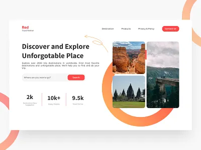 Red Travel Partner Landing Page - Travel Website illustration landing page landingpage minimal travel travel website trips ui ui design uiux design user user experience user interface website