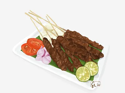 Food Illustration: Sate Ayam (Chicken Skewers) digital art digital illustration food illustation illustration
