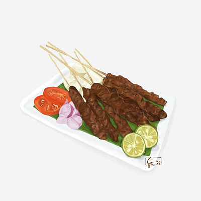 Food Illustration: Sate Ayam (Chicken Skewers) digital art digital illustration food illustation illustration