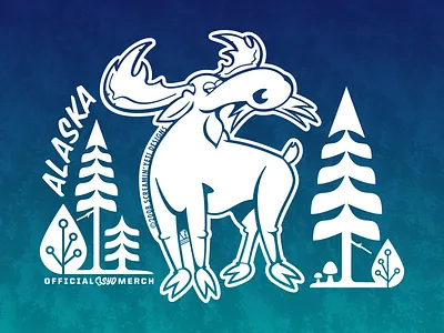 1C vrsn. of my "Pompous Moose - Alaska" design alaska anchorage design forest merch moose mushrooms pompous retro screamin yeti trees