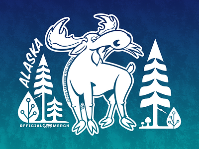 1C vrsn. of my "Pompous Moose - Alaska" design alaska anchorage design forest merch moose mushrooms pompous retro screamin yeti trees
