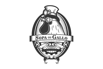 SOPA DE GALLO badge bar bartender branding cocktail design graphic design illustration logo rooster steampunk typography vintage