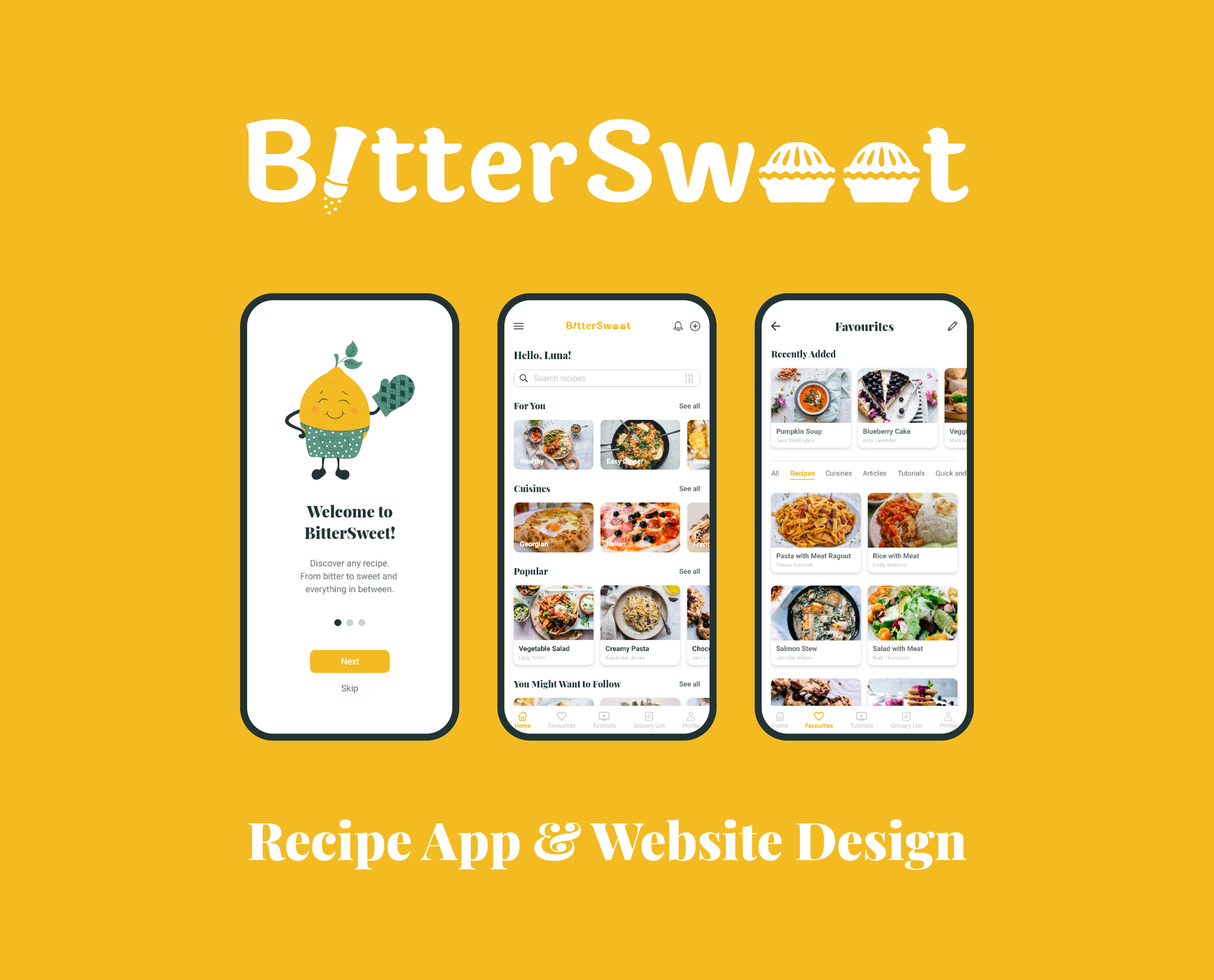 BitterSweet adobe illustrator bittersweet character illustration cute character cute lemon illustration lemon lemon chef onboarding illustrations recipes vector illustrations