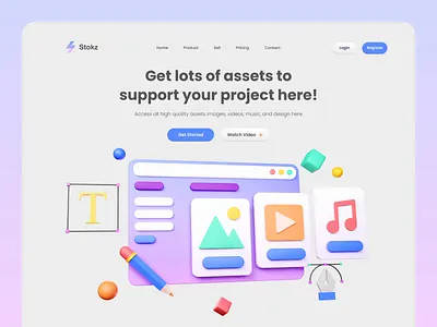 Landing Page 3D Animation Stokz 3d 3danimation 3dillustration animation blender design graphic design illustration landing landing page microstock motion graphics render ui website