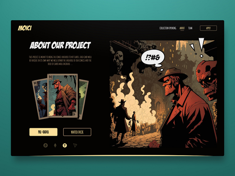 MOICI: About Page about art card cartoon comic comic book creative crypto deck draw fanart graphic design graphic novel illustration nft p2e uiux web design web illustration website