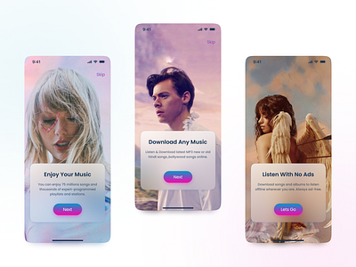 Hearify Mobile App UI Design - Onboarding Screens 2d adobe illustrator adobe photoshop app app design application case study concept creative daily ui dailyui design figma mobile mobile app design mobileapp music music app spotify ui design