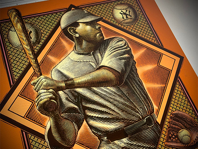 Babe Ruth Poster Illustrated by Steven Noble artwork baseball design engraving etching illustration line art logo people portrait poster scratchboard sports steven noble woodcut