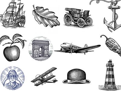 The Steven Noble Stock Illustrations Collection artwork design engraving etching icons illustration illustrations line art pen and ink scratchboard spot illustration steven noble stock stock illustrations