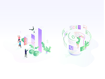 Isometric Illustrations for revenue based fintech #2 isometric charts isometric fintech isometric happiness isometric support isometric vegetation ui