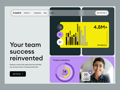 Experia: landing page, analytics, saas design analytics b2b b2c data design flow identity landing page landingpage saas software startup tool ui uxui visual identity web webflow webpage website